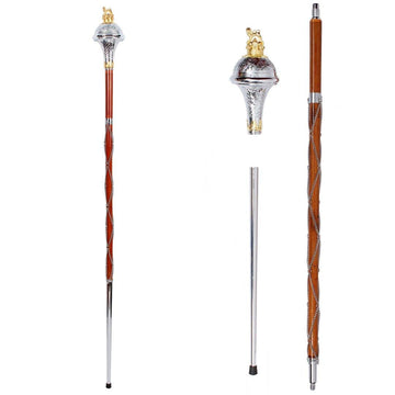 Drum Major Stave Gold Chrome Embossed Head Lion & Crown Three Parts
